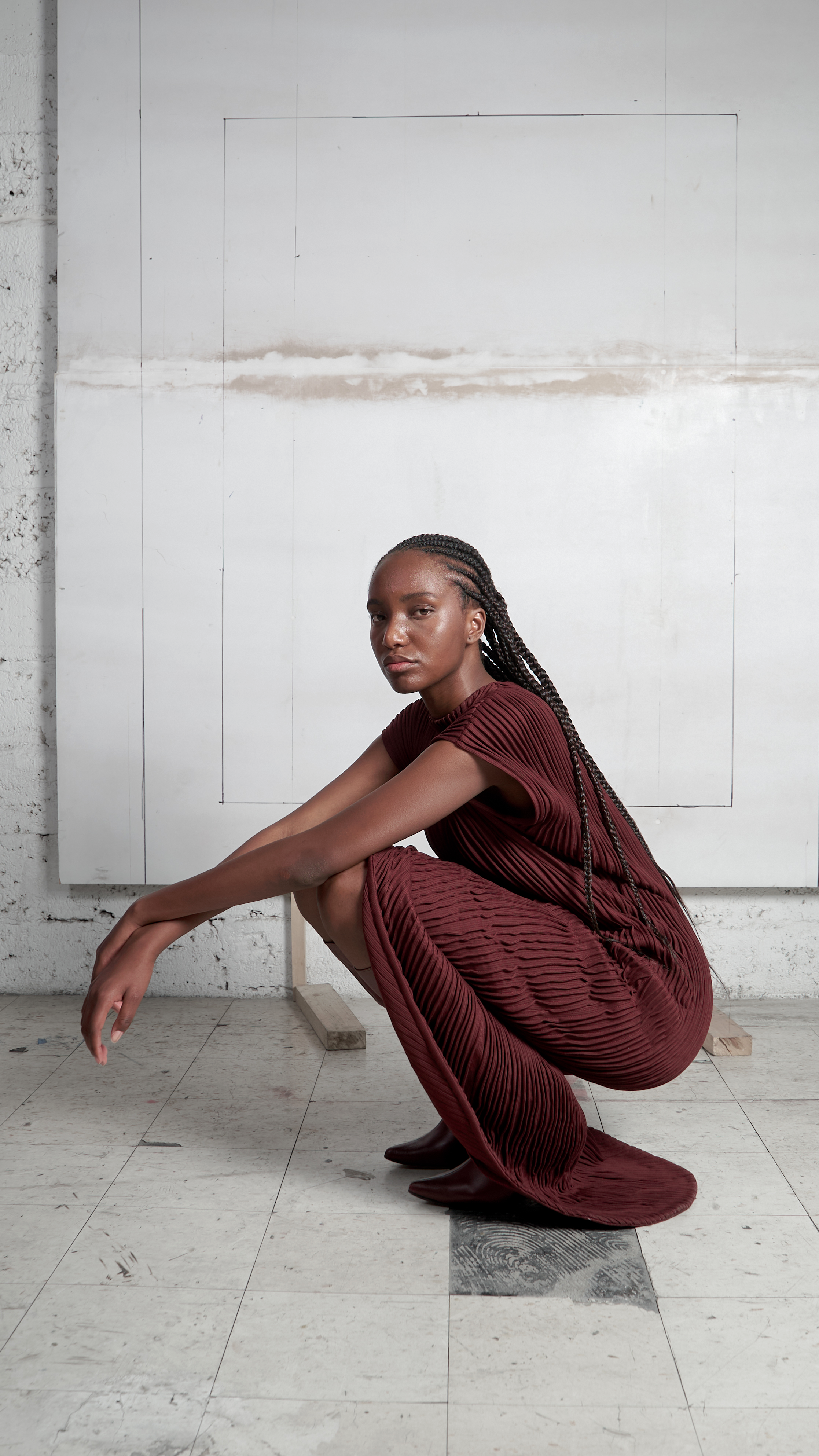 VESTIDO SURCOS TULIPAN VINO