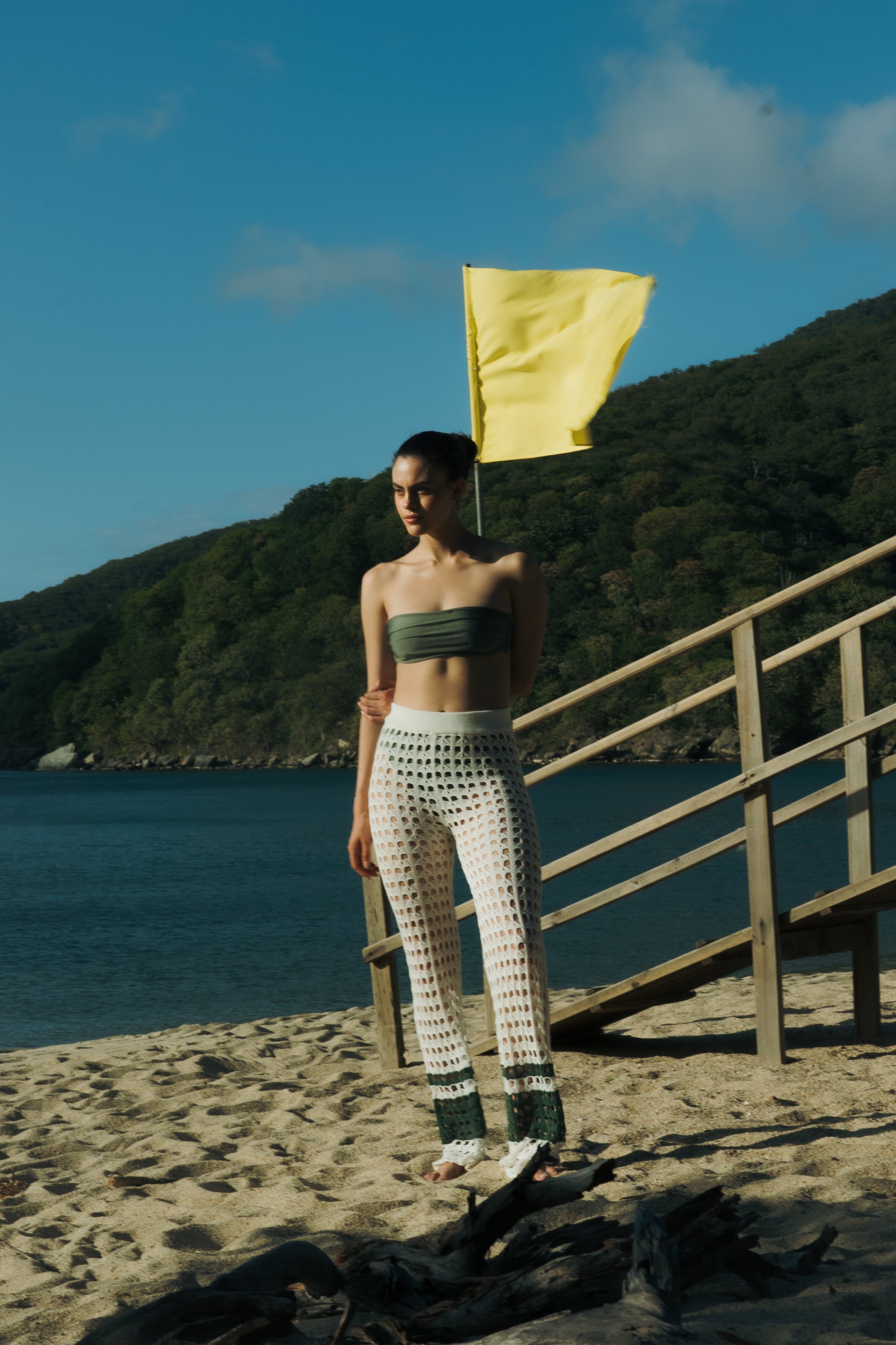 PONTO IVORY GREEN KNITTED PANTS