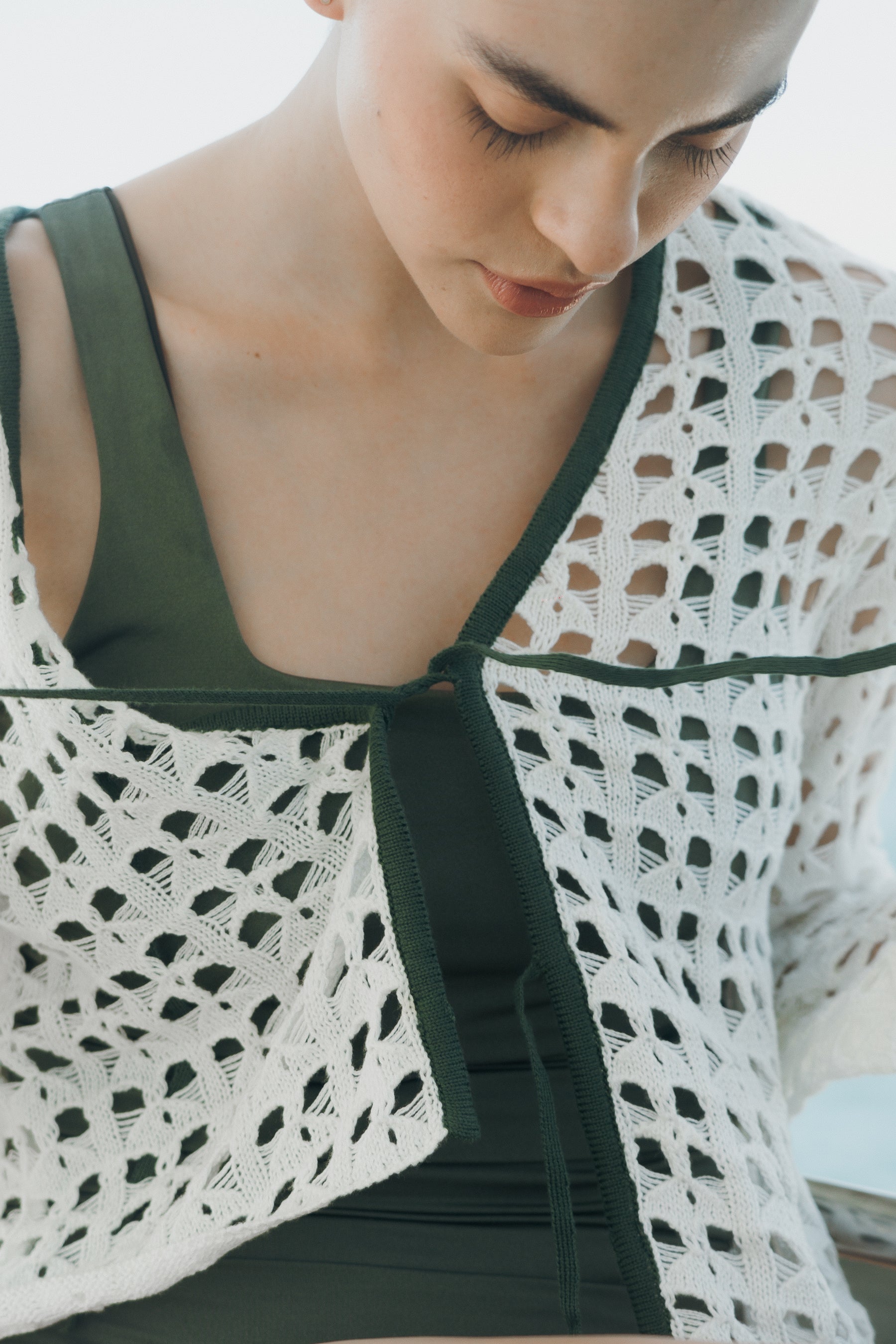 GIO IVORY GREEN KNITTED BLOUSE