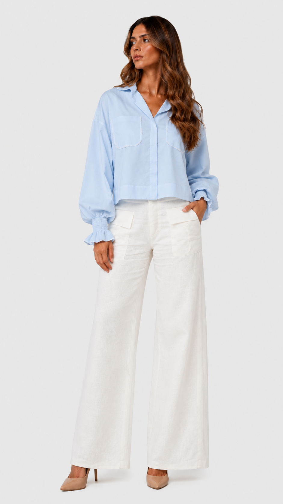 CAMISA BOLSILLOS BORDADO Y PERLAS