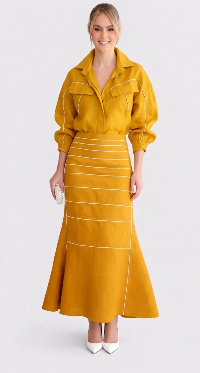 FALDA LINO CORTES CON RIVETE