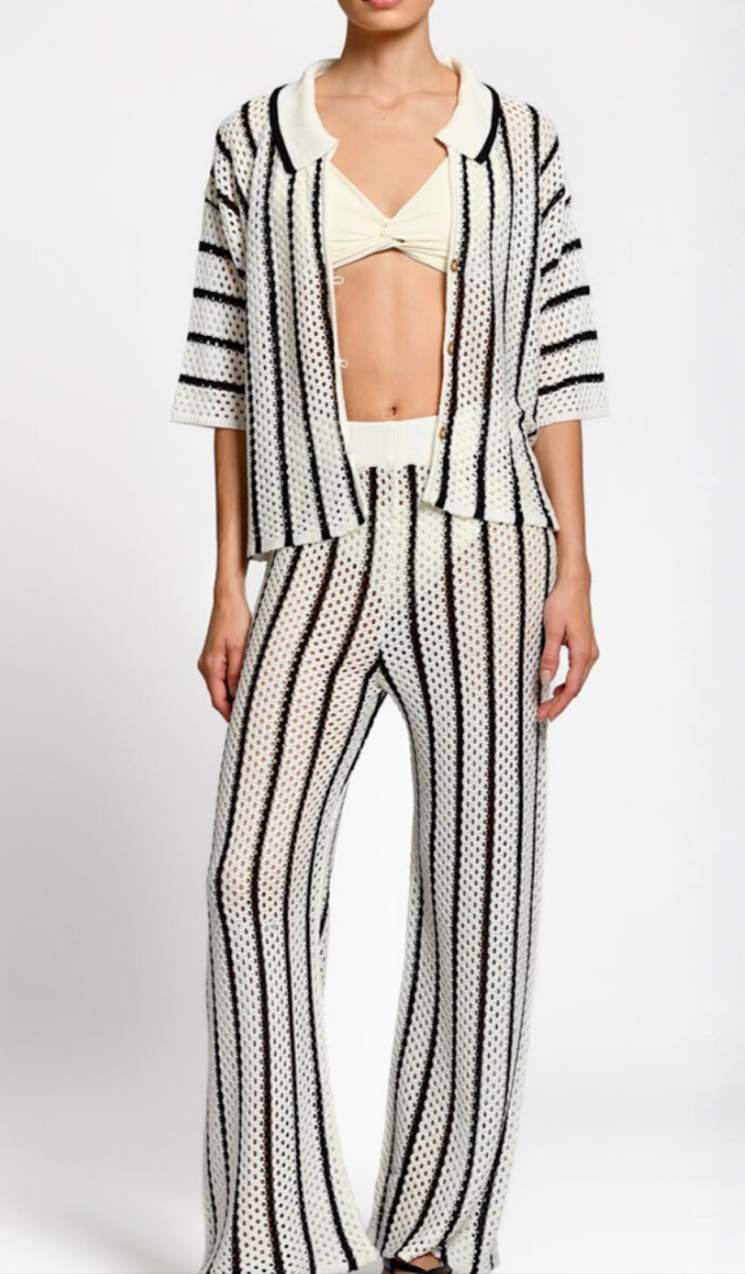 LAURENT BLACK STRIPES KNITTED BLOUSE