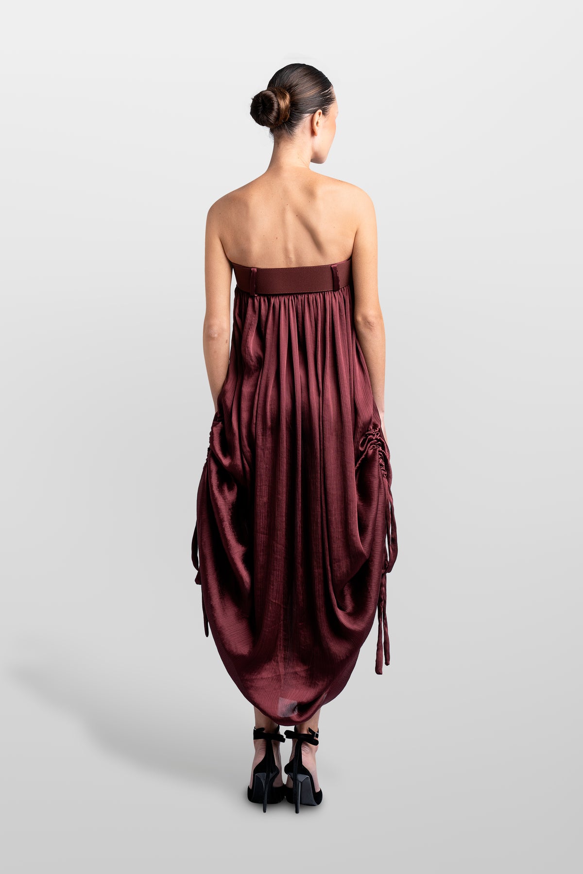 TEXTURE BALLOON LONG DRESS WITH BELT