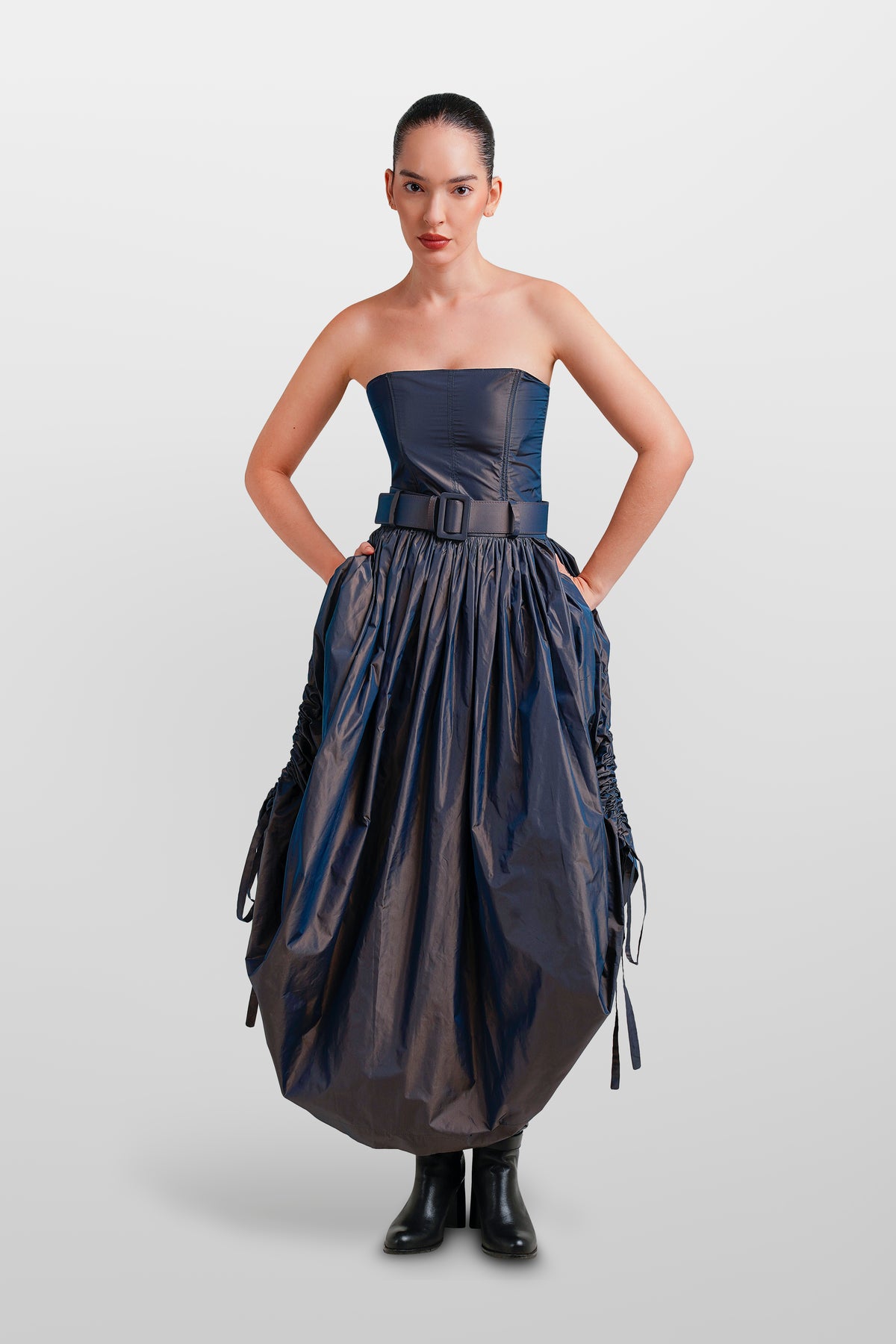 TAFFETA SKIRT COULISSE WITH BELT