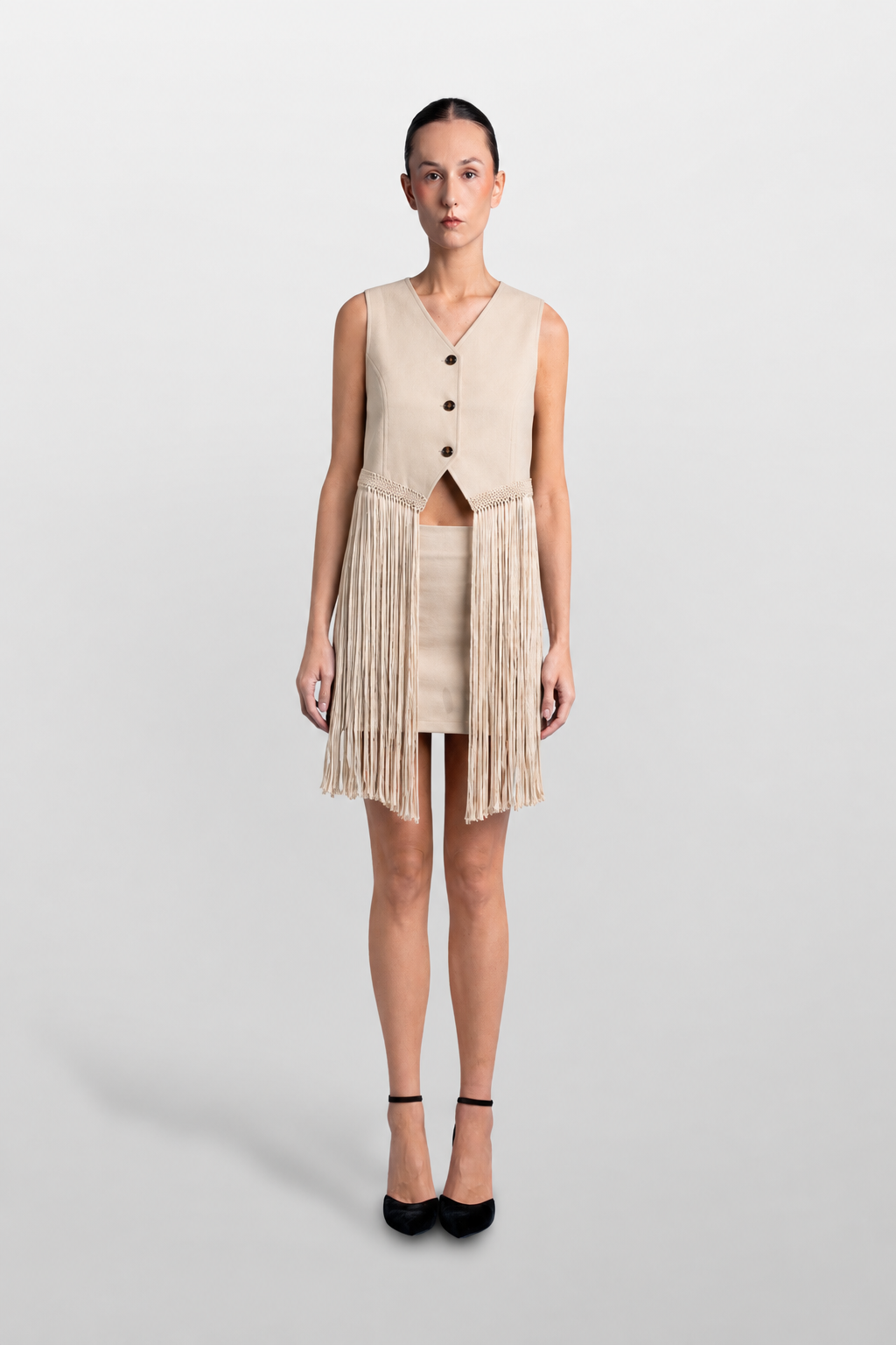MACRAME DRILL GILLET TOP