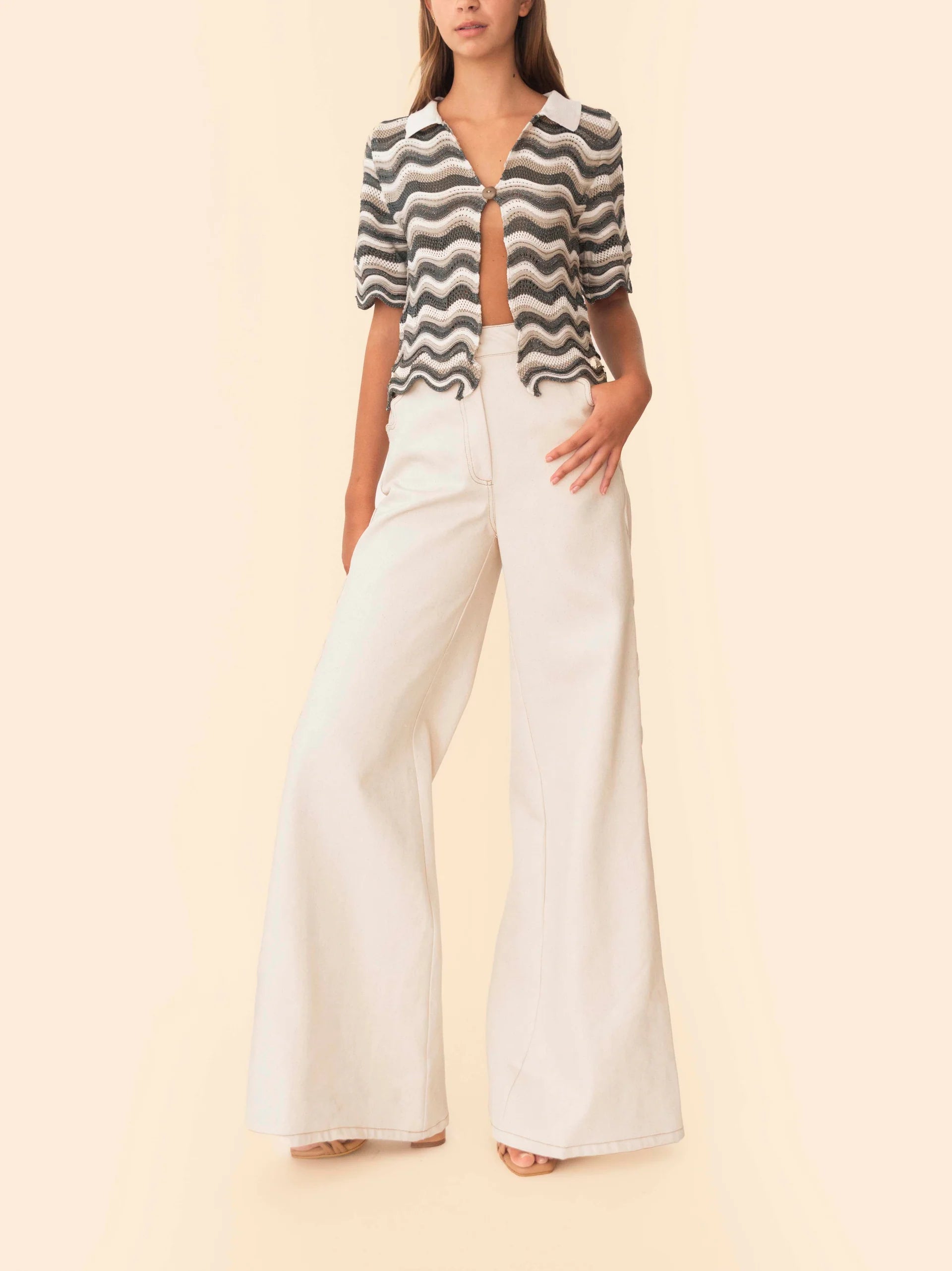 MARTINA TOP GREEN WITH BEIGE STRIPES