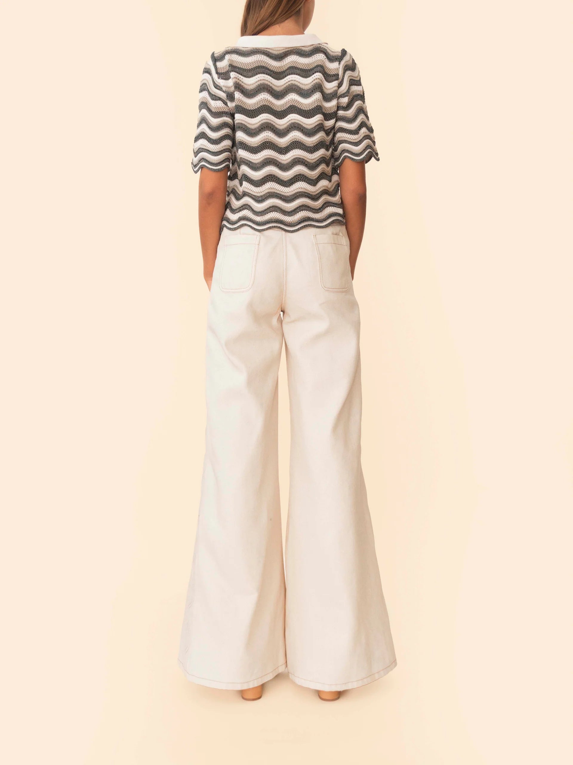 MARTINA TOP GREEN WITH BEIGE STRIPES