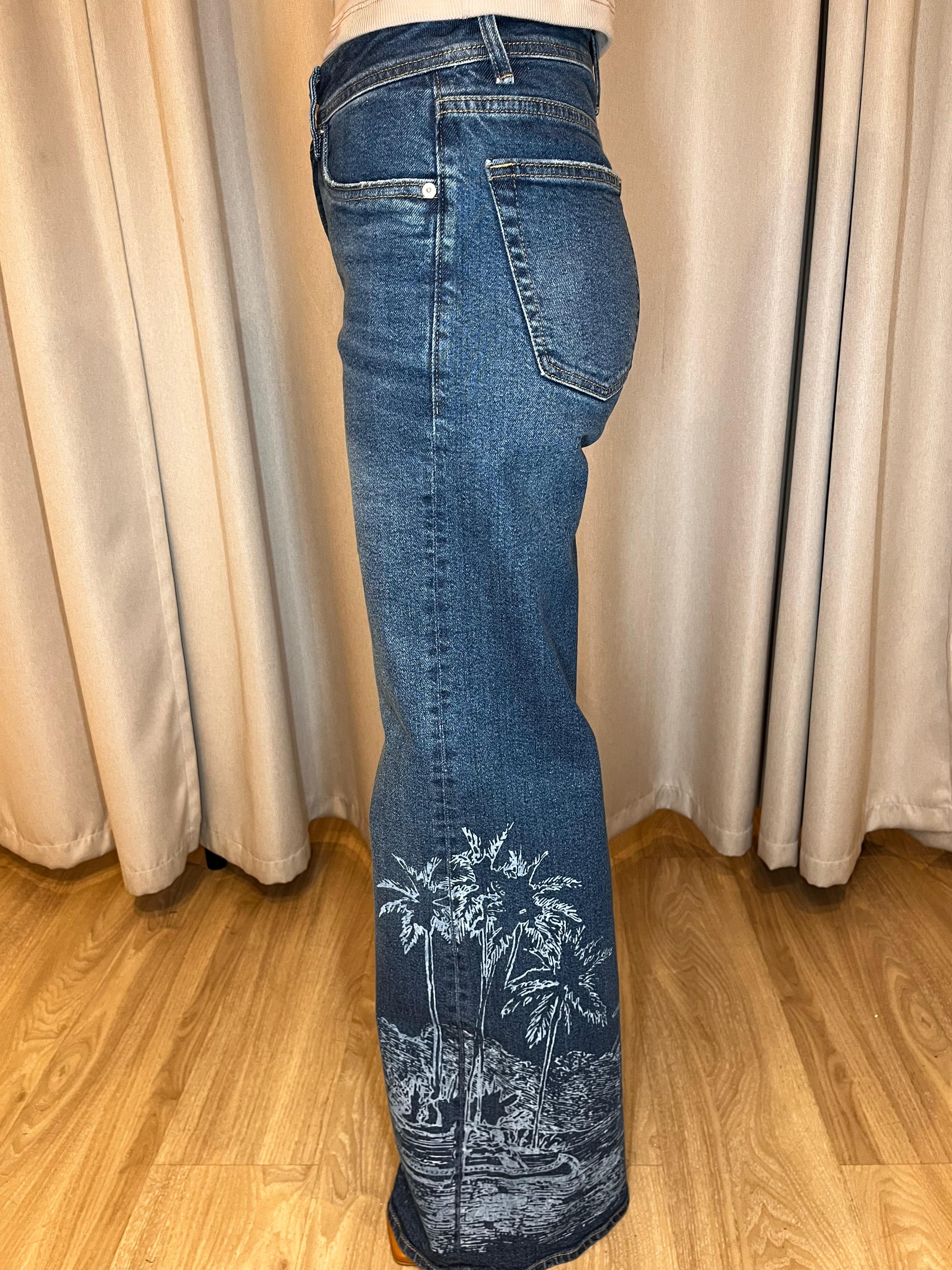 MANILA PALM PRINTED JEANS