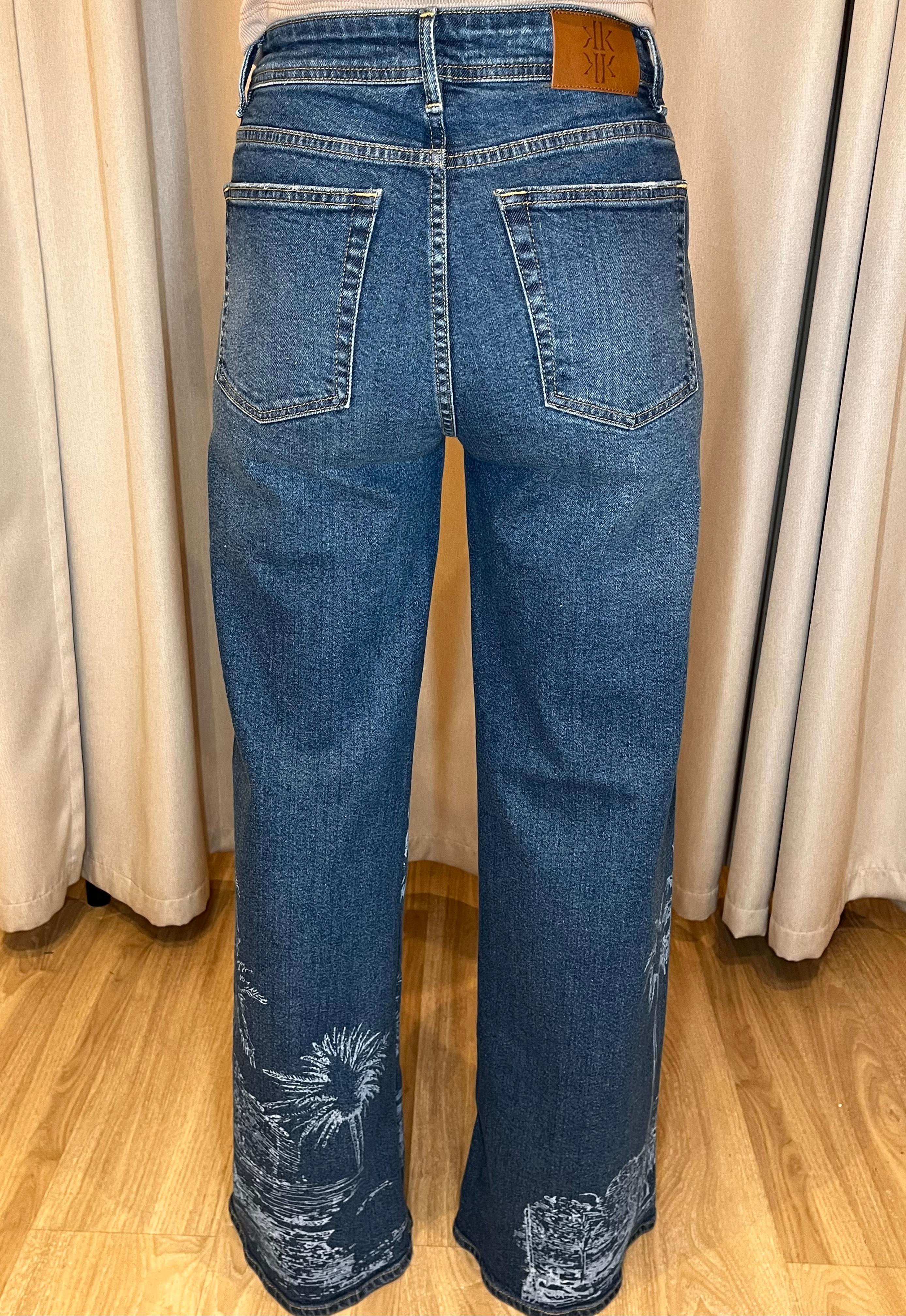 MANILA PALM PRINTED JEANS