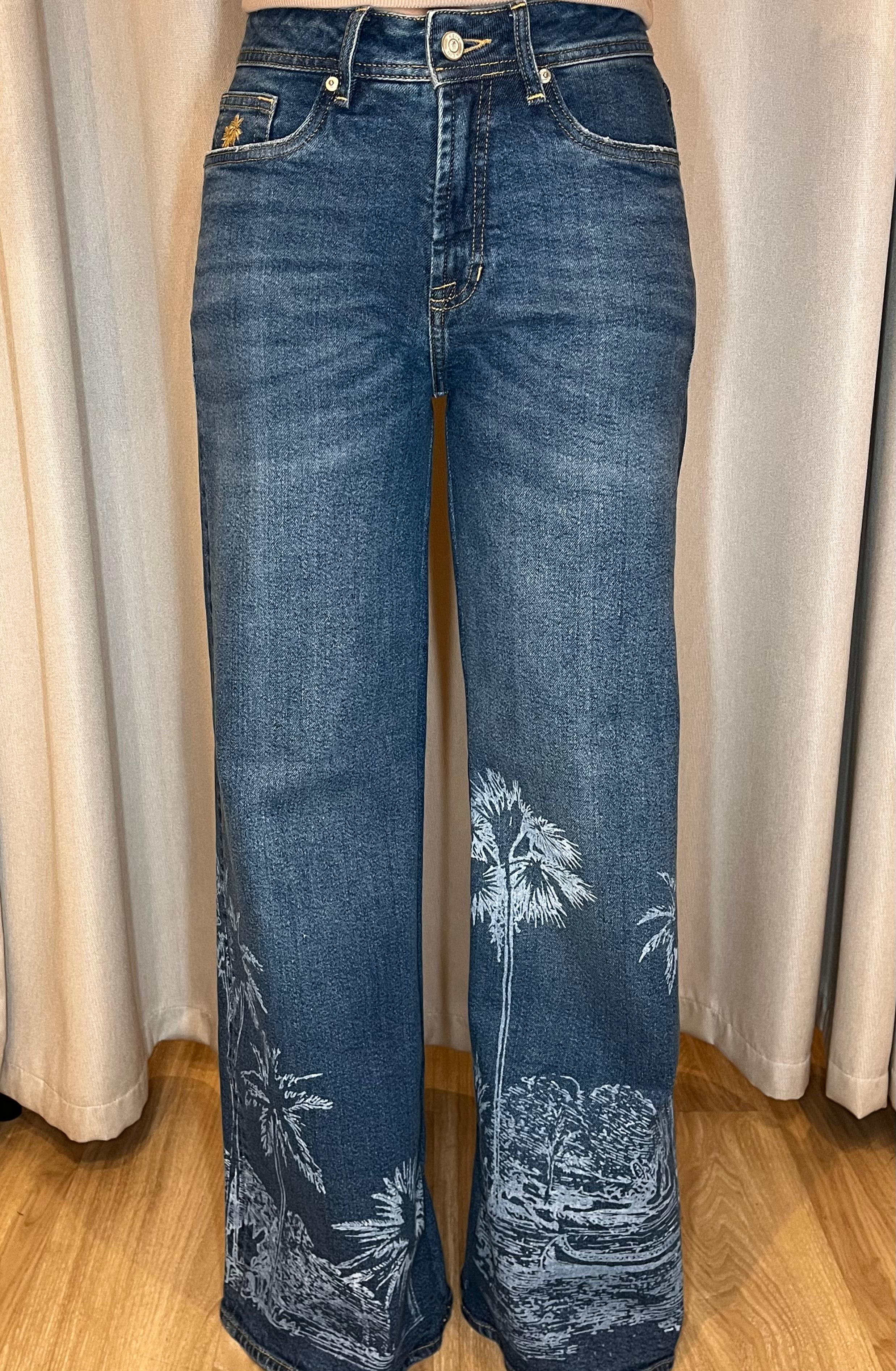 MANILA PALM PRINTED JEANS