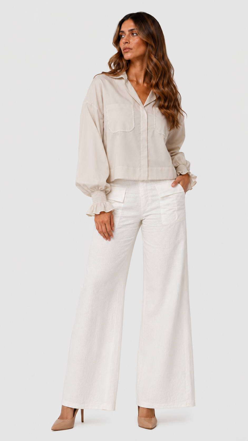 CAMISA BOLSILLOS BORDADO Y PERLAS