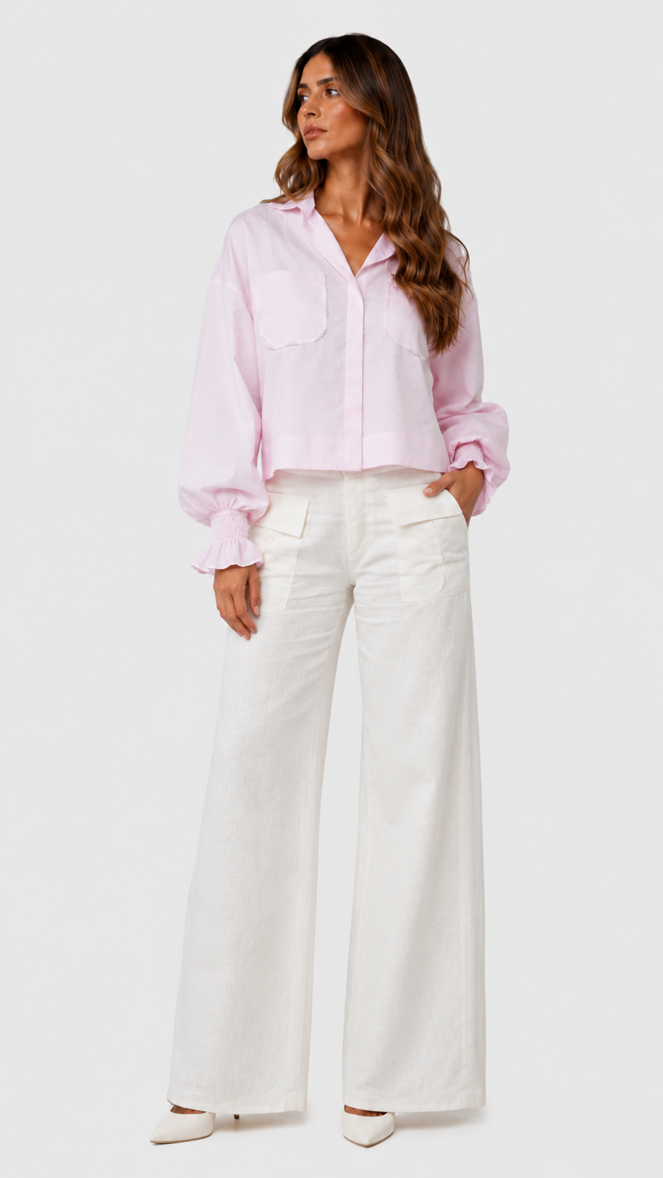 CAMISA BOLSILLOS BORDADO Y PERLAS