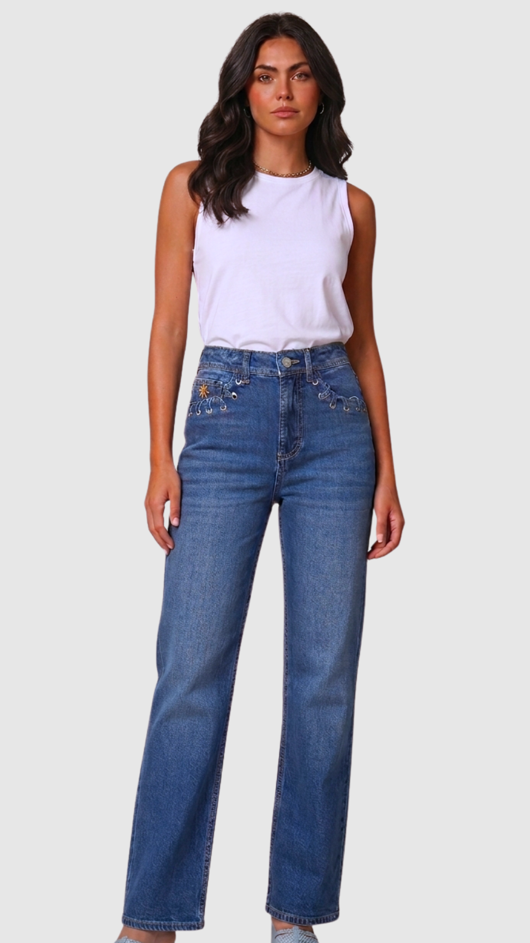 CARACOLI STRAIGHT JEAN CON OJALES