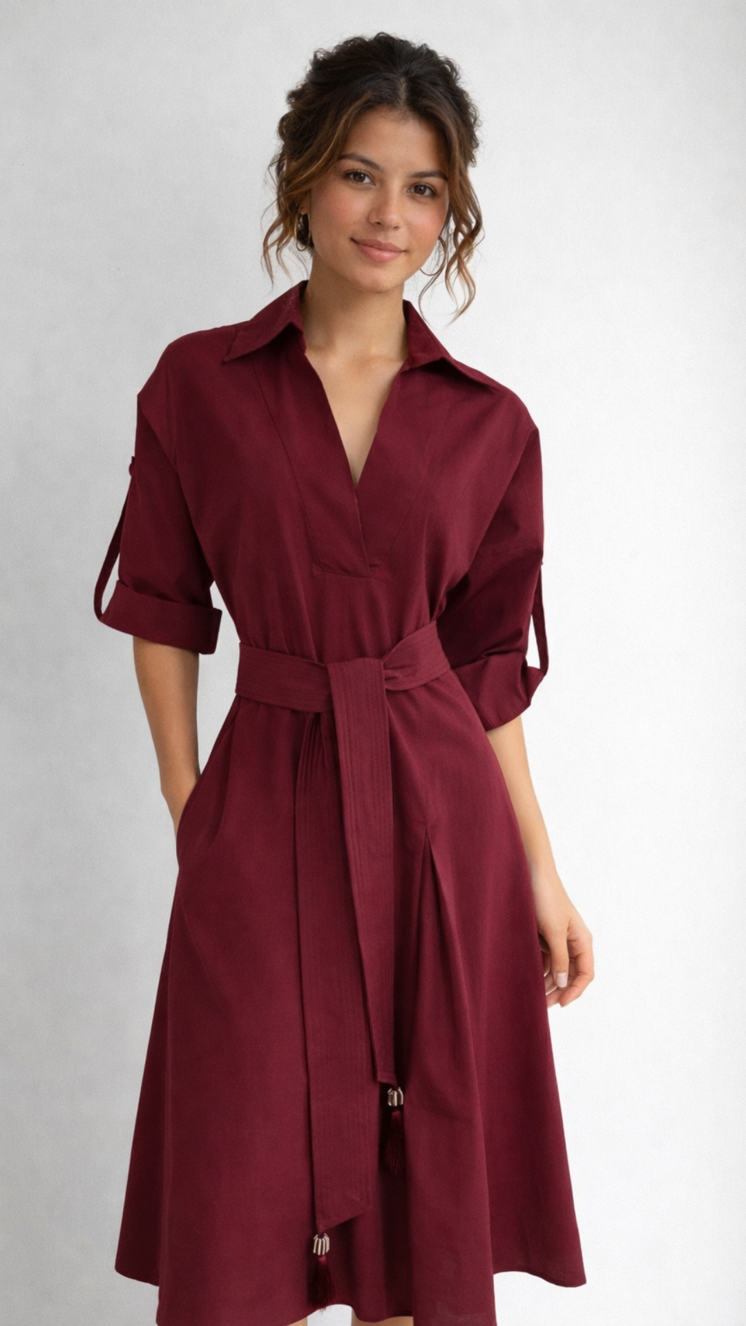 VESTIDO CAMISERO PLIEGUES CON CINTURON